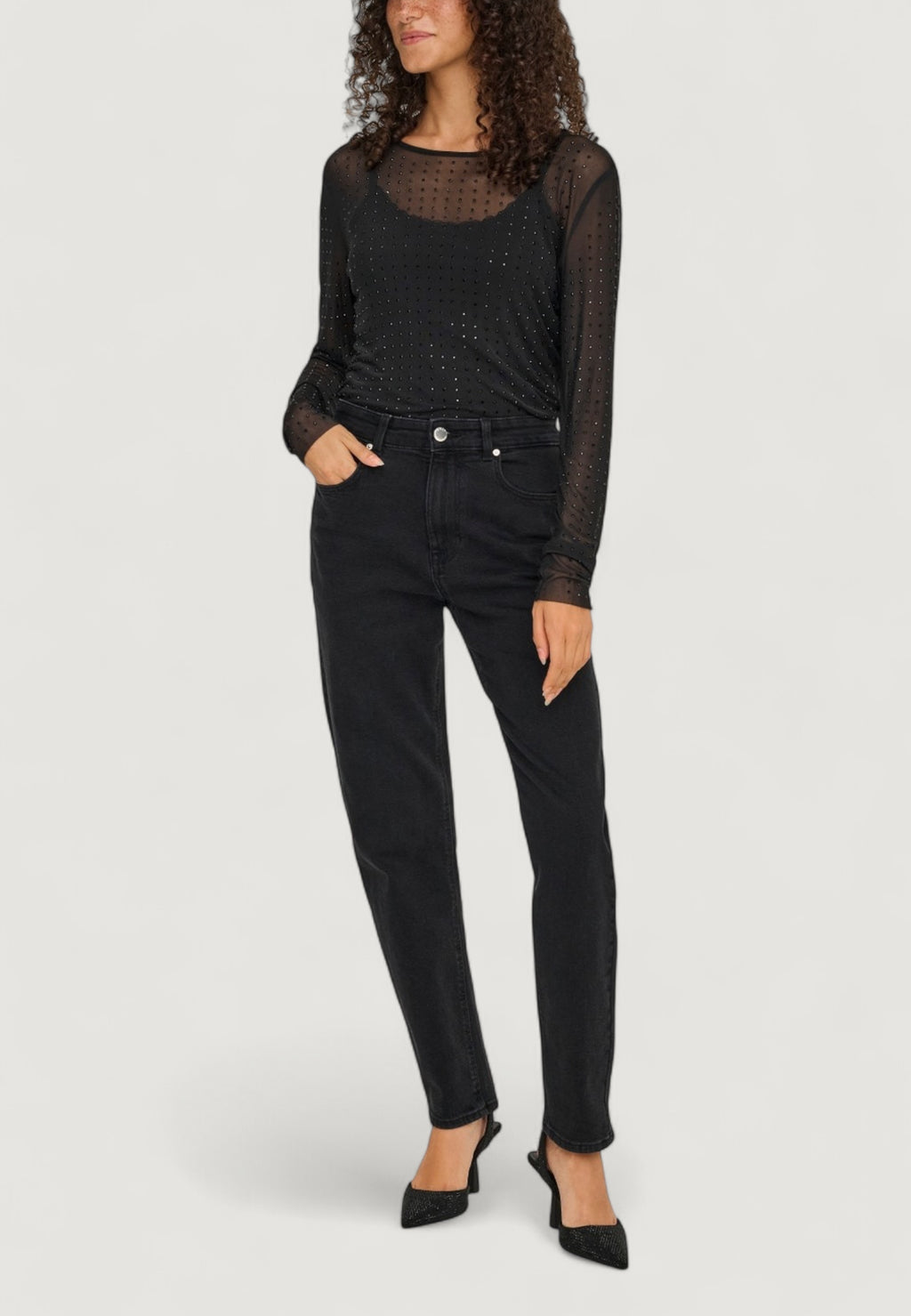 T-shirt Only Onlhilen Ls Rhinestone Mesh Top Wvn