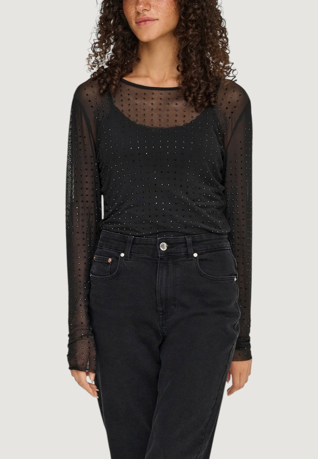 T-shirt Only Onlhilen Ls Rhinestone Mesh Top Wvn
