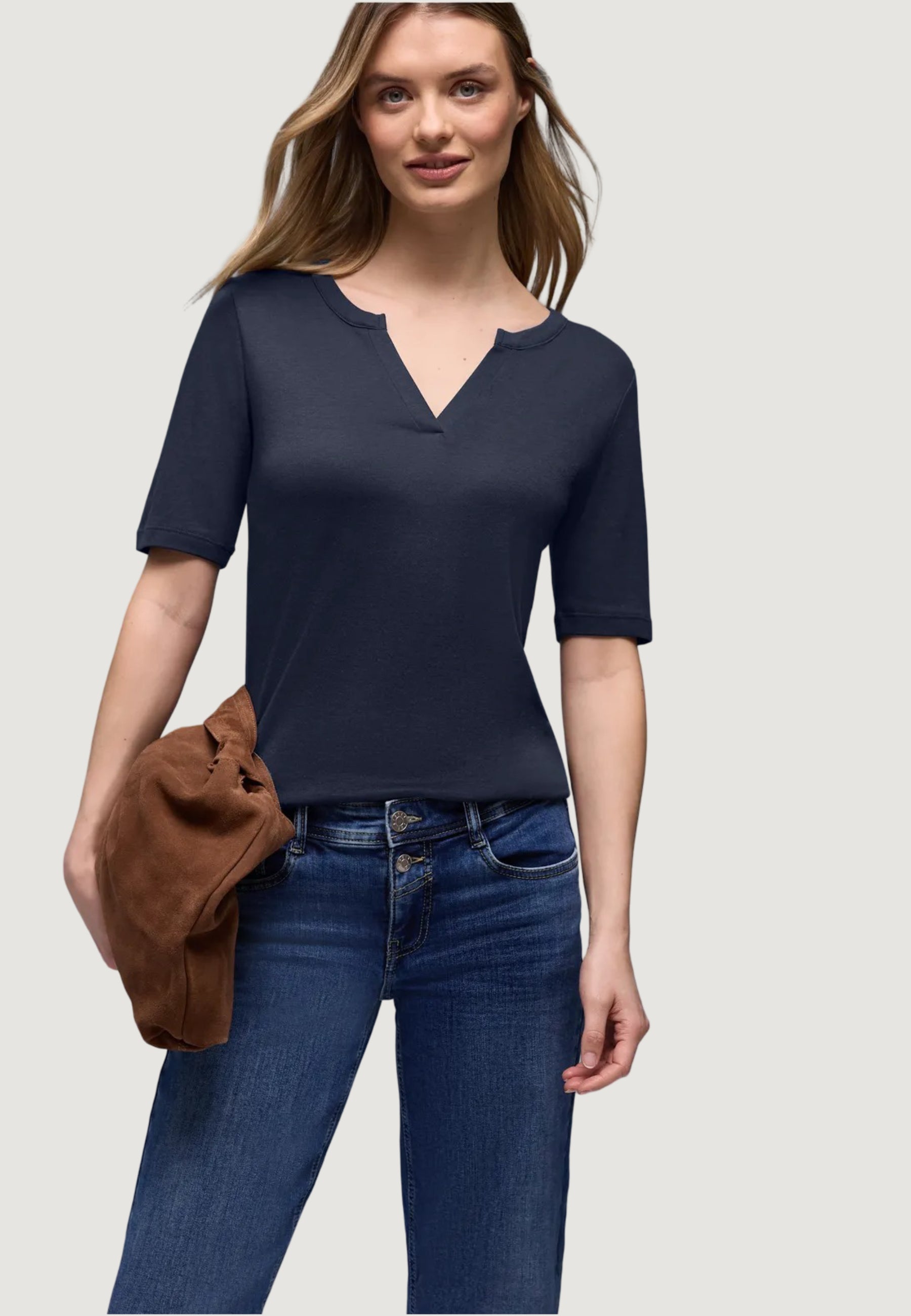 T-shirt Street One basic split neck shirt