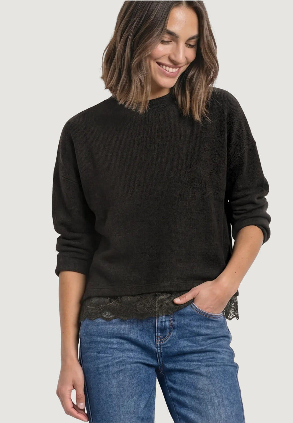 T-shirt Street One LTD QR soft melange look shirtw.lace