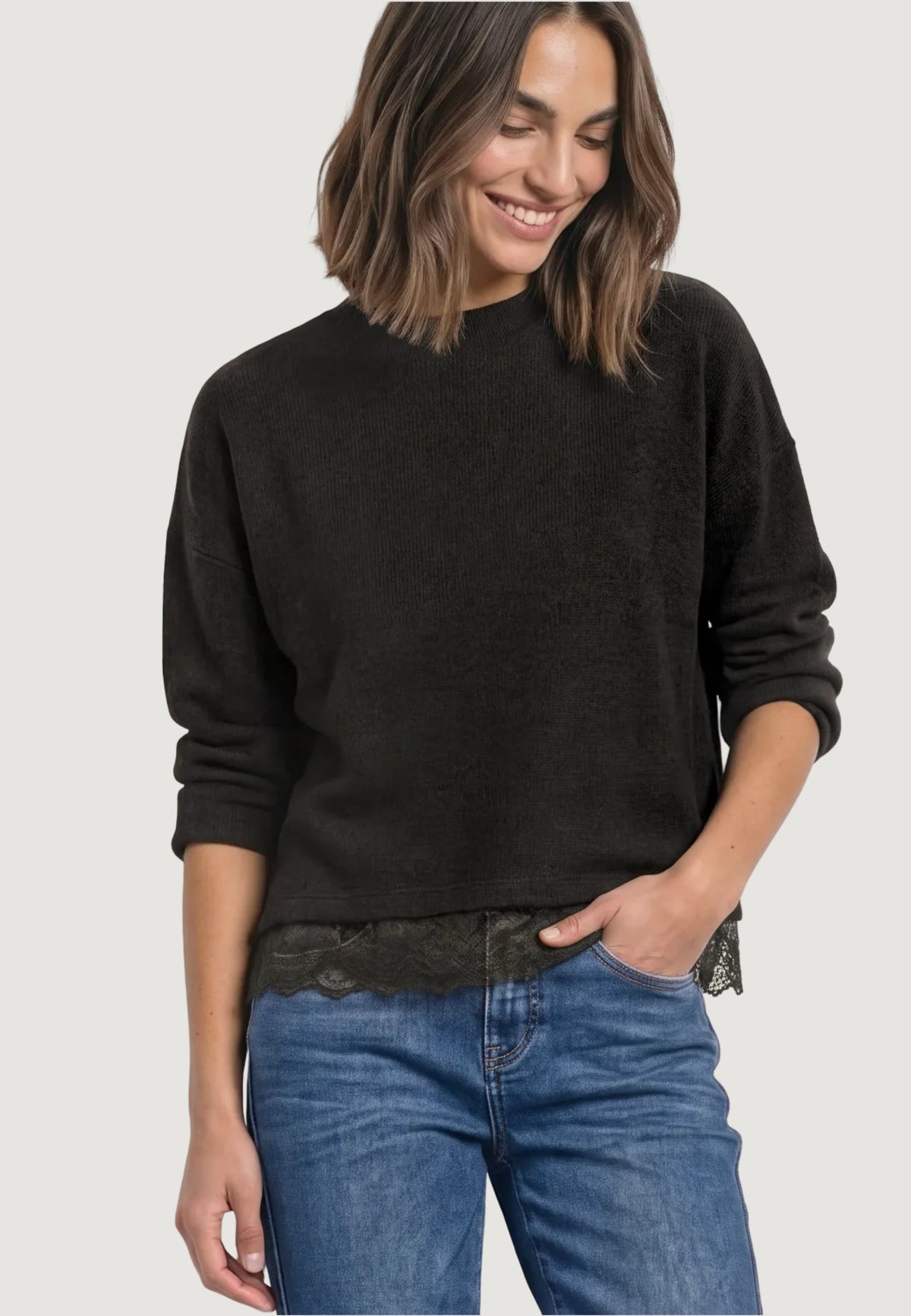 T-shirt Street One LTD QR soft melange look shirtw.lace