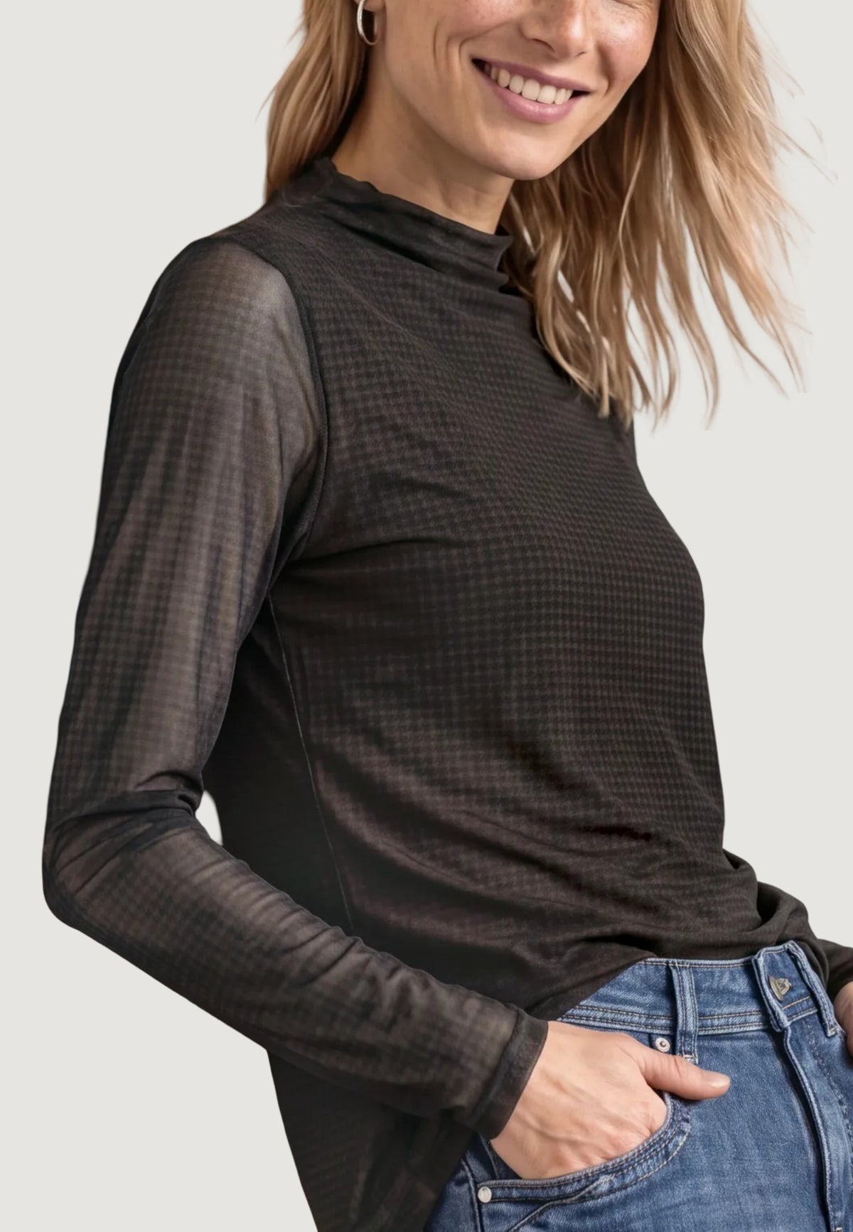 T-shirt Street One LTD QR printed mesh shirt w.gathered