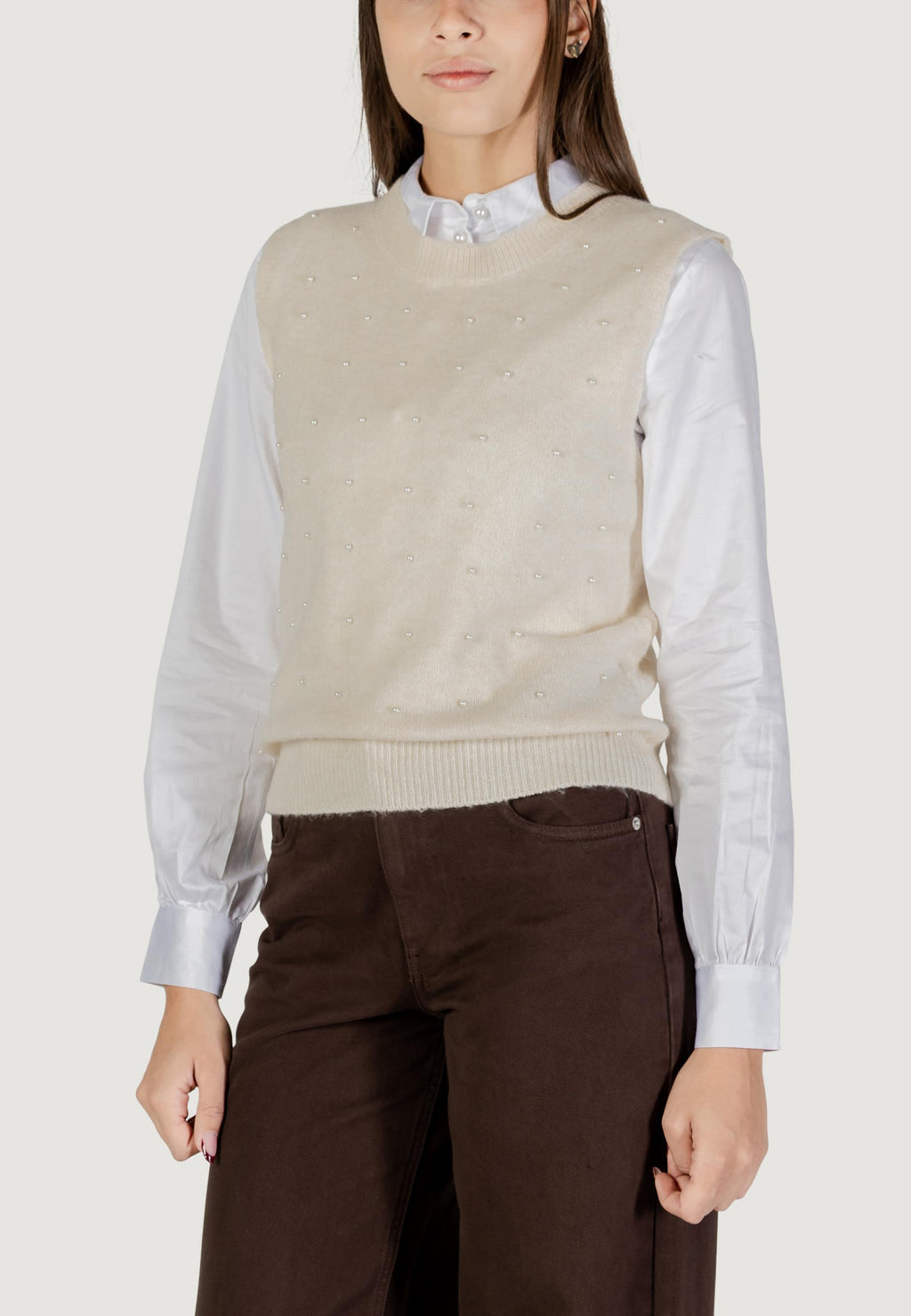 Top Only Onlrenata Life Sl O-Neck Pearl Vest Knt