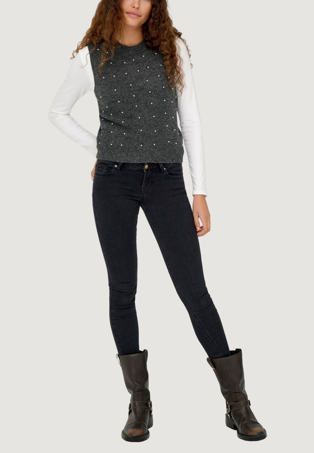 Top Only Onlrenata Life Sl O-Neck Pearl Vest Knt