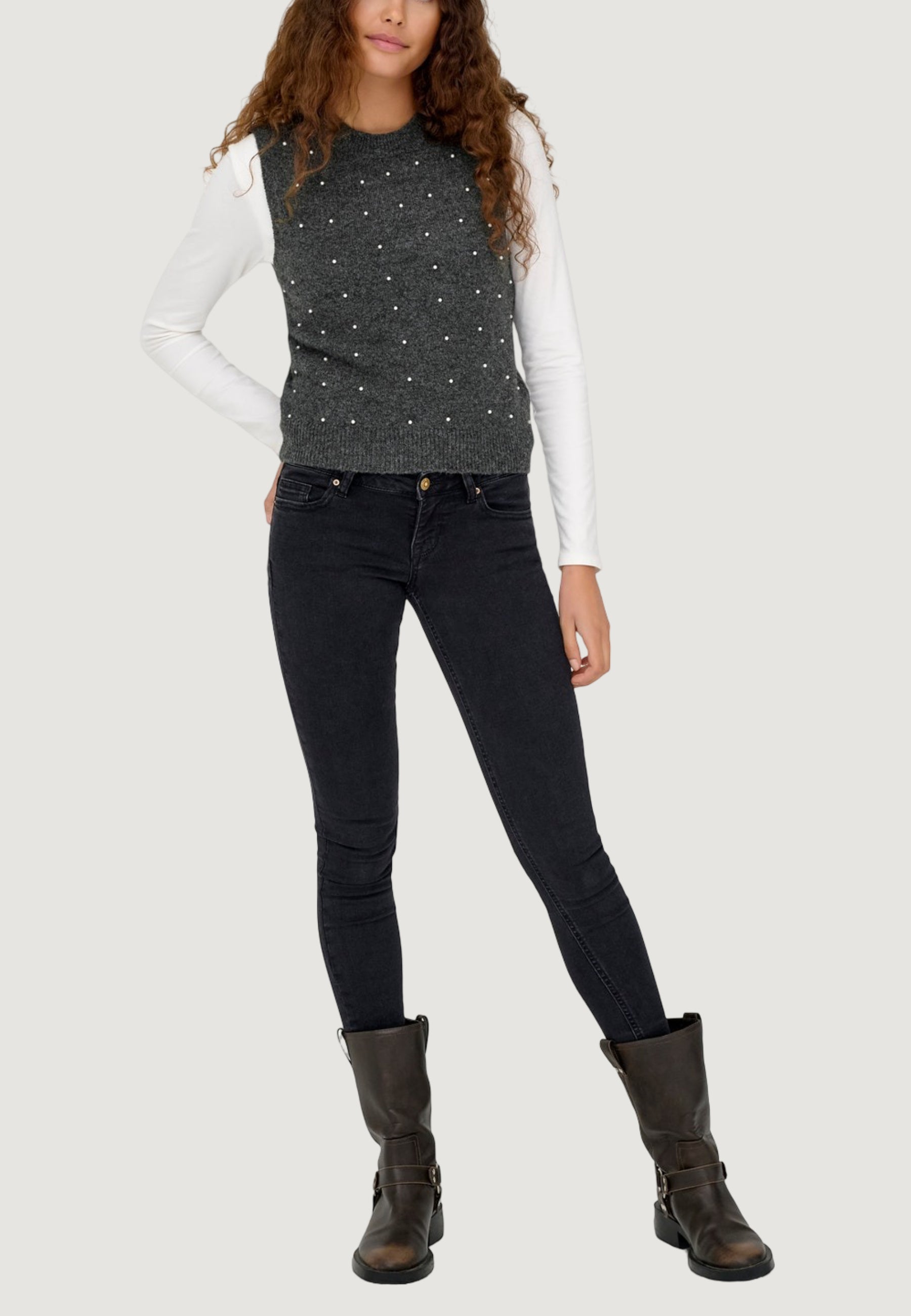 Top Only Onlrenata Life Sl O-Neck Pearl Vest Knt
