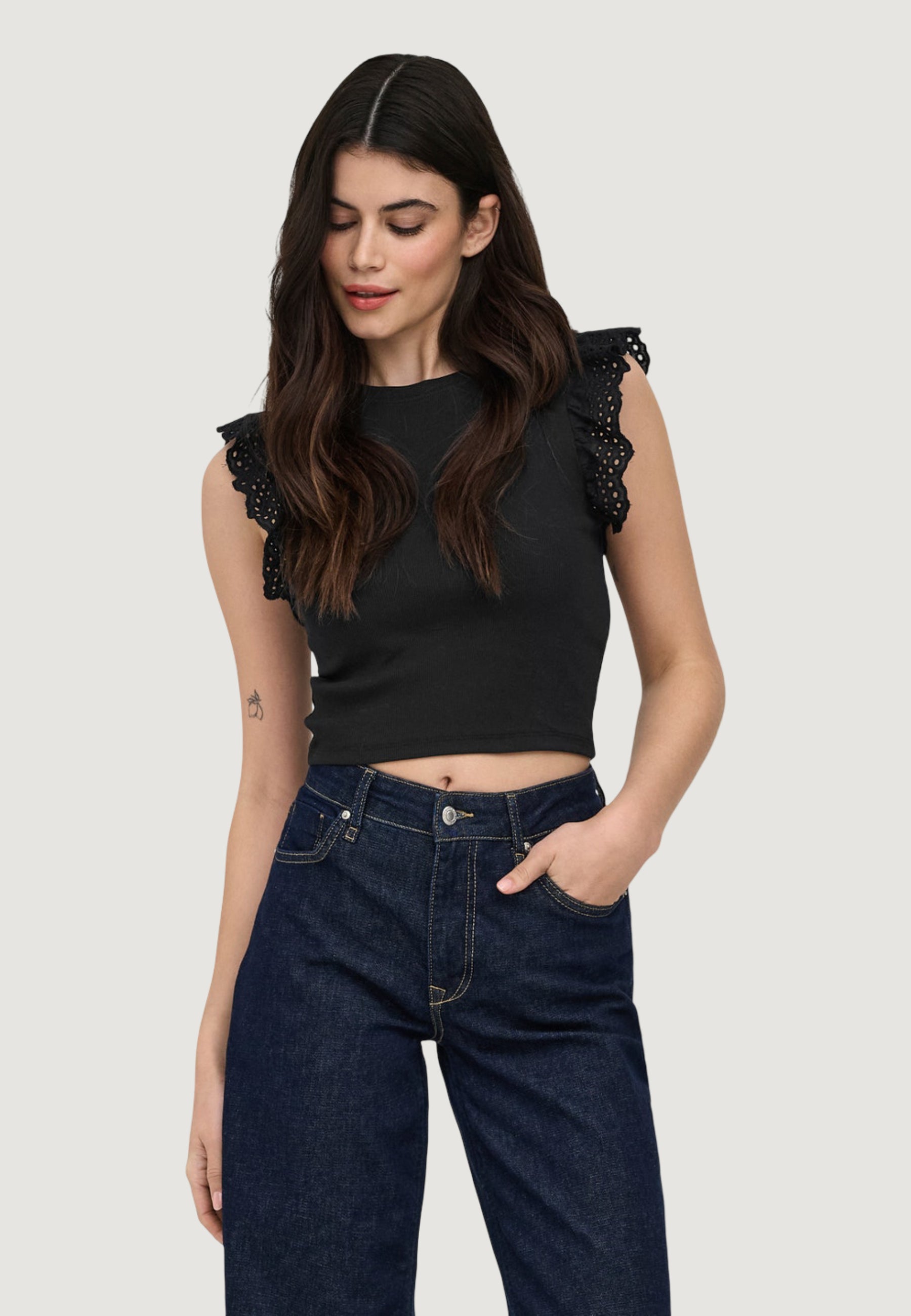 Top Only Onlmathilda S/L Lace Detail Jrs Noos