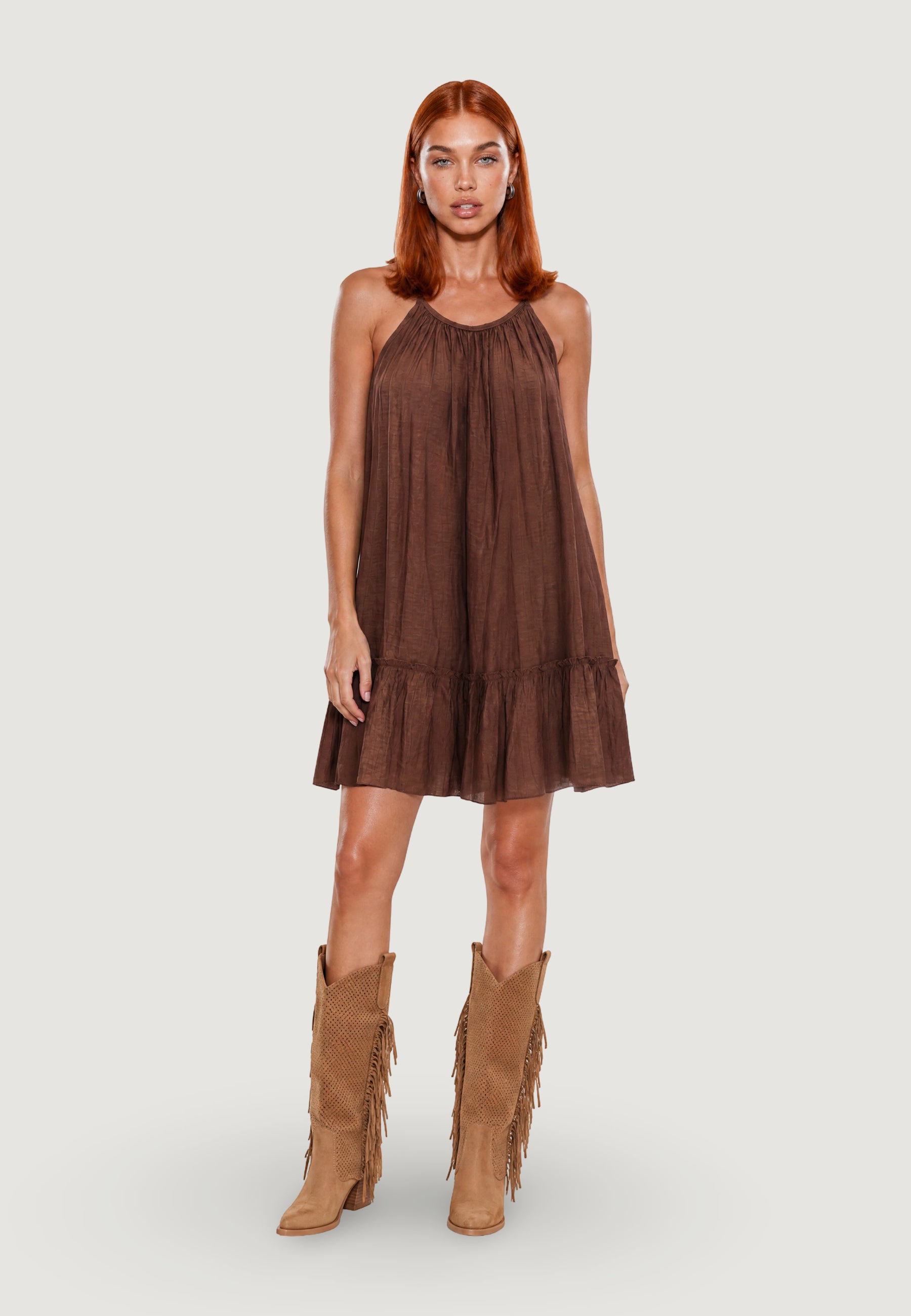 Short dress I am Abito Svasato crinkle Marrone
