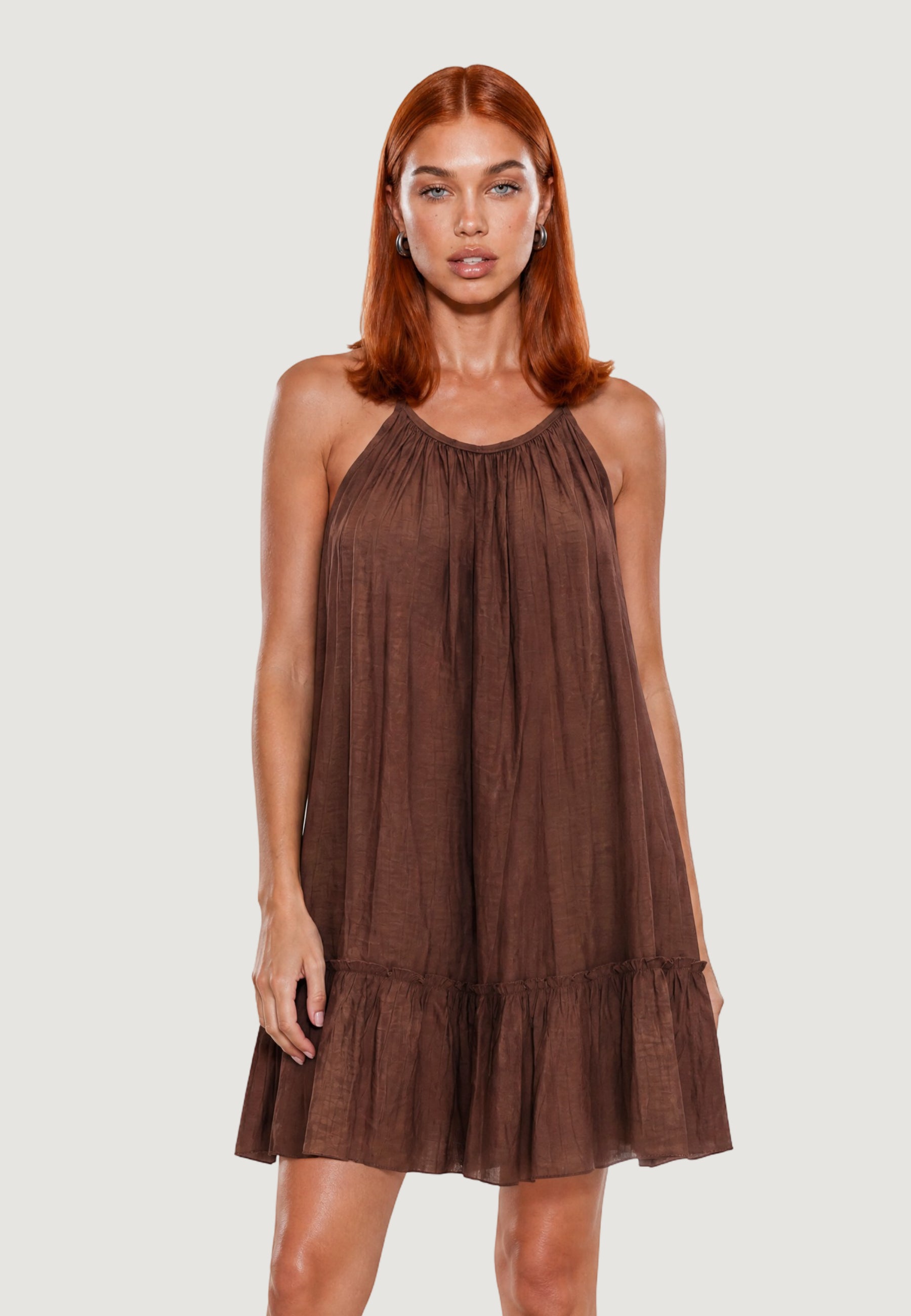 Short dress I am Abito Svasato crinkle Marrone