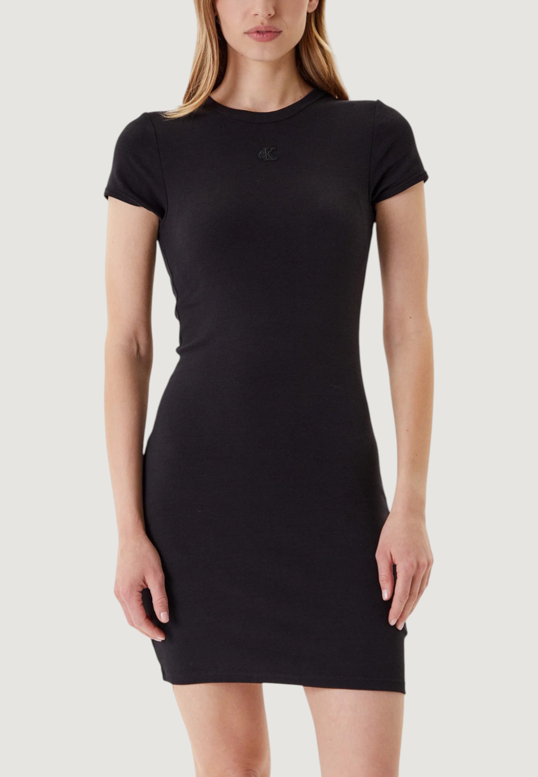 Vestito midi Calvin Klein Jeans SS CTN CONTOUR 1X1 RIB SS MINI D
