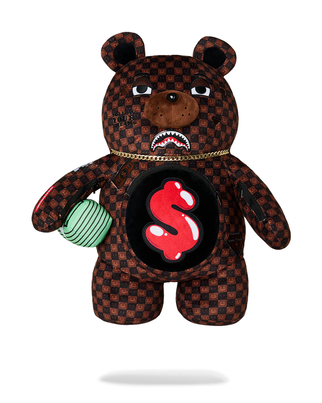 Zaino Sprayground SHARKS IN PARIS WTF BUBBLE BROWN CHECK MONEYBEAR BACKPACK