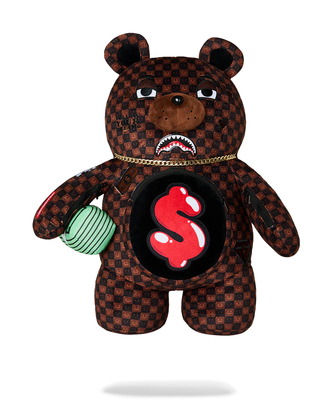 Zaino Sprayground SHARKS IN PARIS WTF BUBBLE BROWN CHECK MONEYBEAR BACKPACK