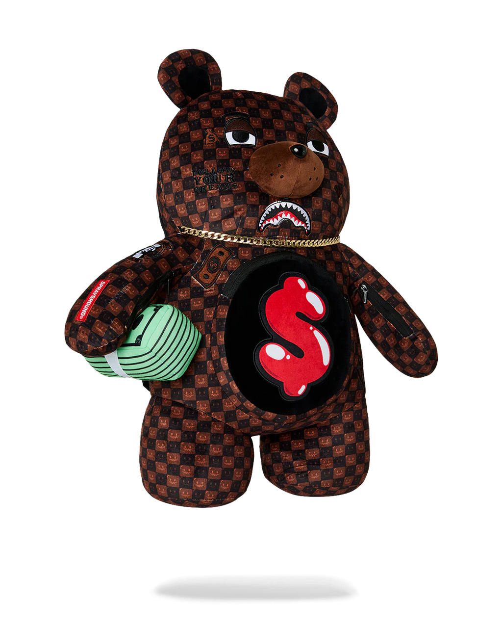 Zaino Sprayground SHARKS IN PARIS WTF BUBBLE BROWN CHECK MONEYBEAR BACKPACK
