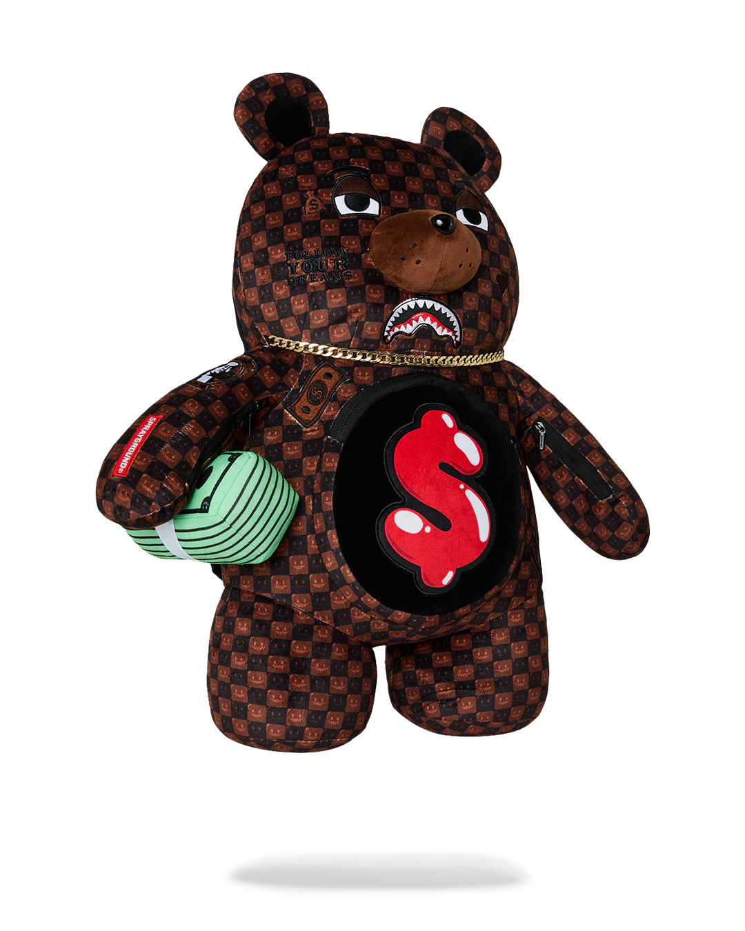 Zaino Sprayground SHARKS IN PARIS WTF BUBBLE BROWN CHECK MONEYBEAR BACKPACK