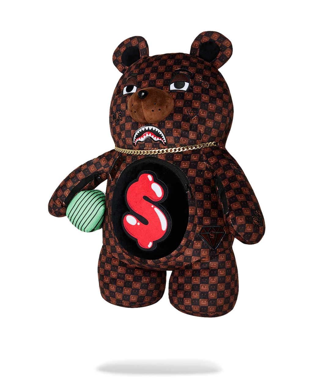 Zaino Sprayground SHARKS IN PARIS WTF BUBBLE BROWN CHECK MONEYBEAR BACKPACK