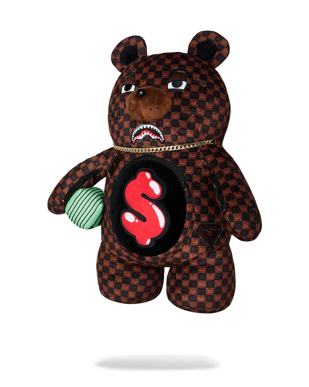 Zaino Sprayground SHARKS IN PARIS WTF BUBBLE BROWN CHECK MONEYBEAR BACKPACK