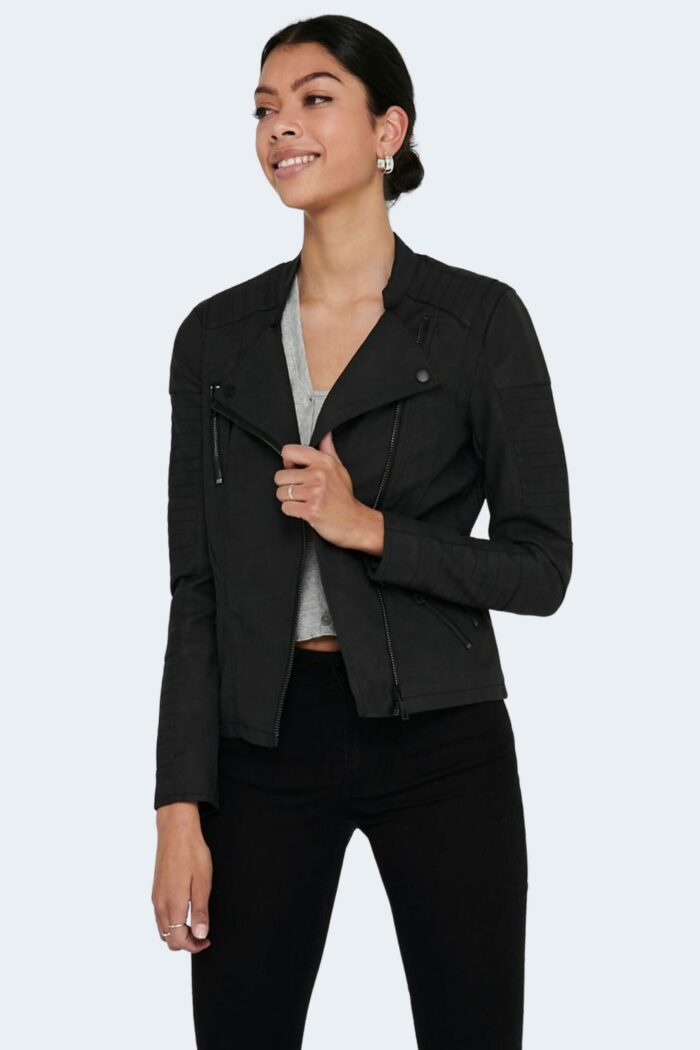 Giacchetto Only AVA FAUX LEATHER BIKER Nero