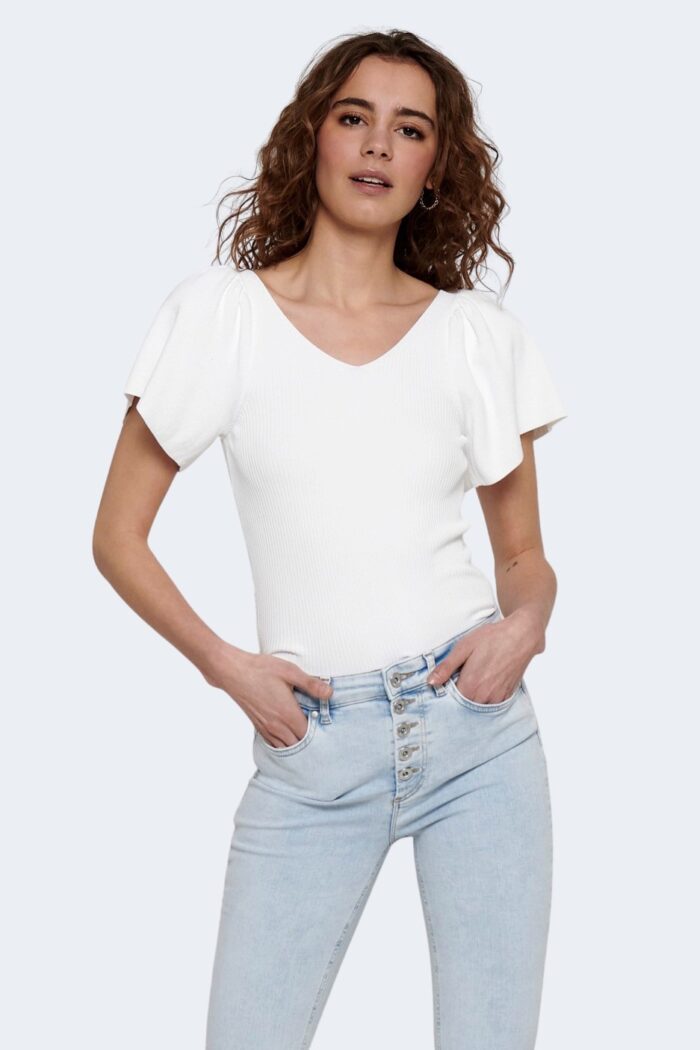 T-shirt Only ONLLEELO S/S BACK PULLOVER KNT NOOS Bianco – 63317