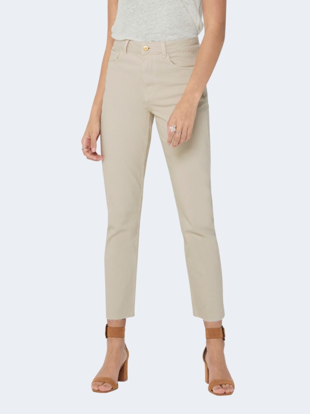 Jeans mom Only EMILY HW LIFE RAW CRPANK NOOS Beige - Foto 1