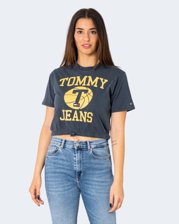 T-shirt Tommy Hilfiger Jeans CROP CRACKED LOGO Blu - Foto 1