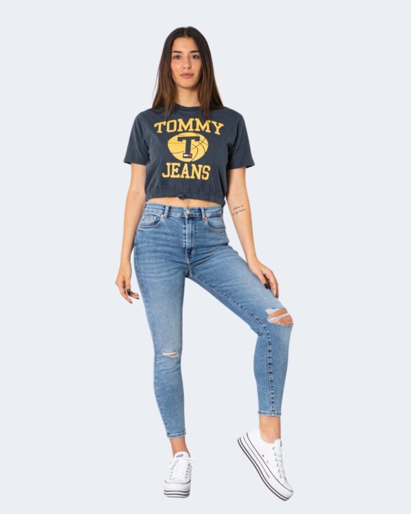 T-shirt Tommy Hilfiger Jeans CROP CRACKED LOGO Blu - Foto 2
