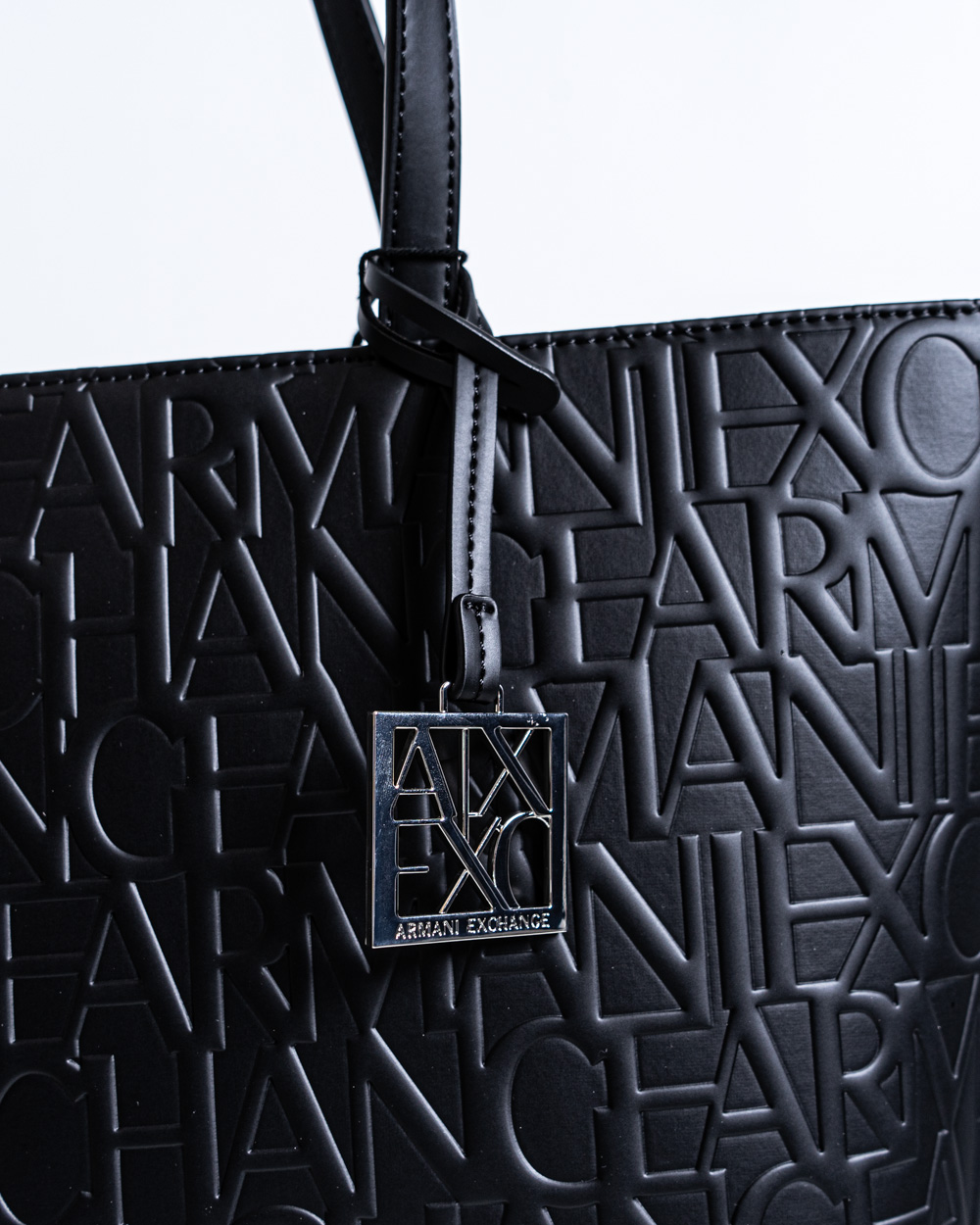 ARMANI EXCHANGE Borsa Shopper Donna Logo In Rilievo All Over Nero