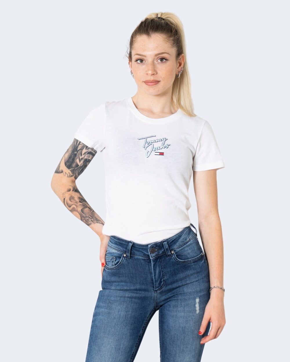 T-shirt Tommy Hilfiger Jeans SKINNY SCRIPT Bianco - Foto 2