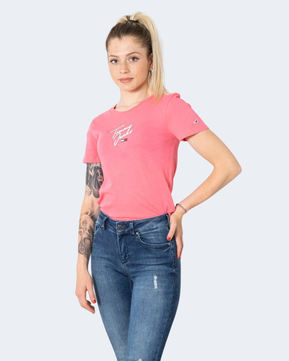 T-shirt Tommy Hilfiger Jeans SKINNY SCRIPT Rosa - Foto 1