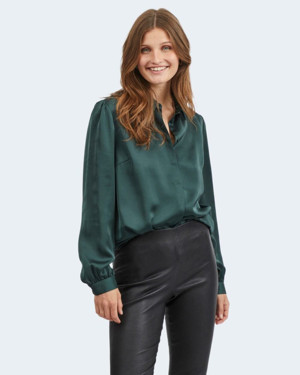 Camicia manica lunga Vila Clothes VIELLETTE SATIN Verde - Foto 1