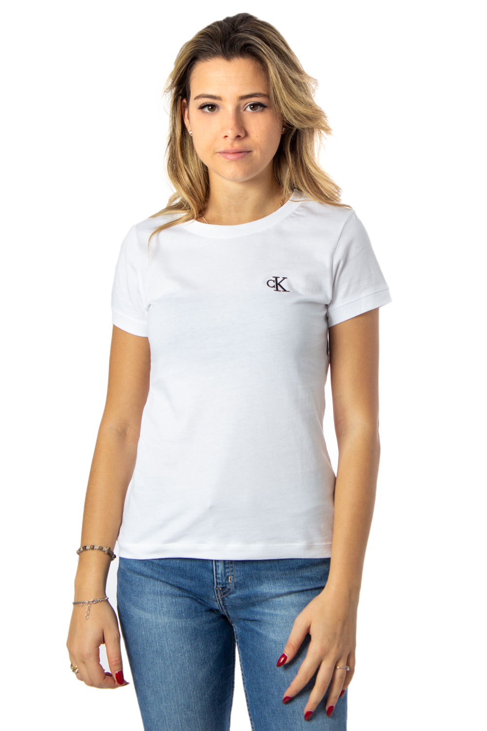 T-shirt Calvin Klein Jeans CK EMBROIDERY SLIM TEE Bianco - Foto 2