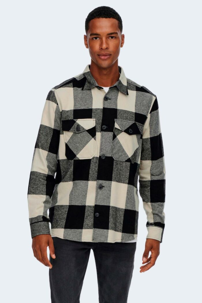 Camicia manica lunga Only & Sons ONSMILO LIFE LS CHECK OVERSHIRT NOOS Nero