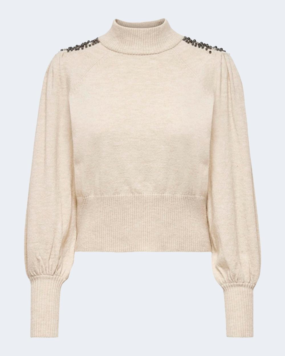 Maglia Only ONLFLAIR L/S PULLOVER KNT - 15239369 Beige - Foto 4