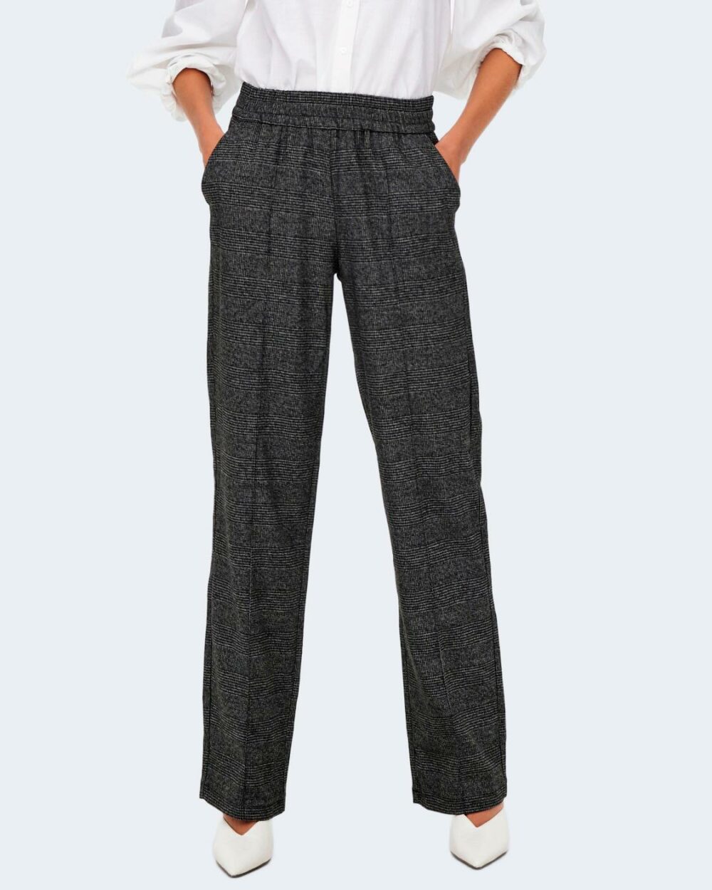 Pantaloni Only ONLPOPTRASH-SUKI MW WIDE CHECK PNT NOOS Nero - Foto 1