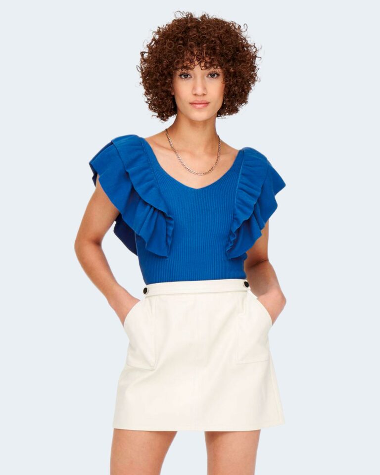 Canotta Only ONLLEELO S/L RUFFLE V-NECK TOP KNT Blu - Foto 1