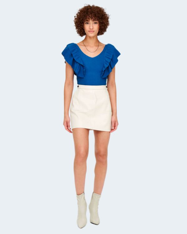 Canotta Only ONLLEELO S/L RUFFLE V-NECK TOP KNT Blu - Foto 3
