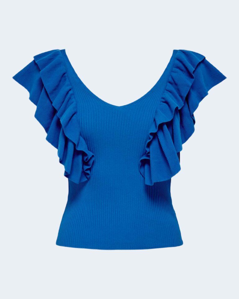 Canotta Only ONLLEELO S/L RUFFLE V-NECK TOP KNT Blu - Foto 5