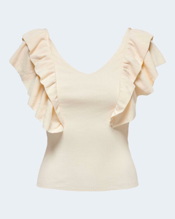 Canotta Only ONLLEELO S/L RUFFLE V-NECK TOP KNT Panna - Foto 5