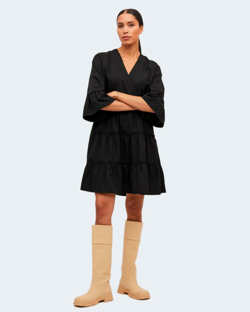 Vestito midi Vila Clothes VIETINA V-NECK L/S DRESS/SU Nero - Foto 4