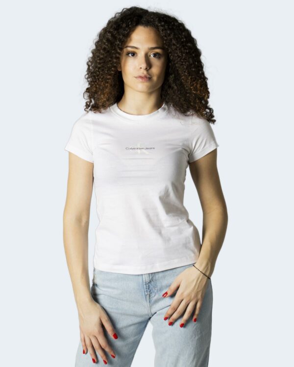 T-shirt Calvin Klein Jeans MONOGRAM LOGO SLIM T Bianco - Foto 4
