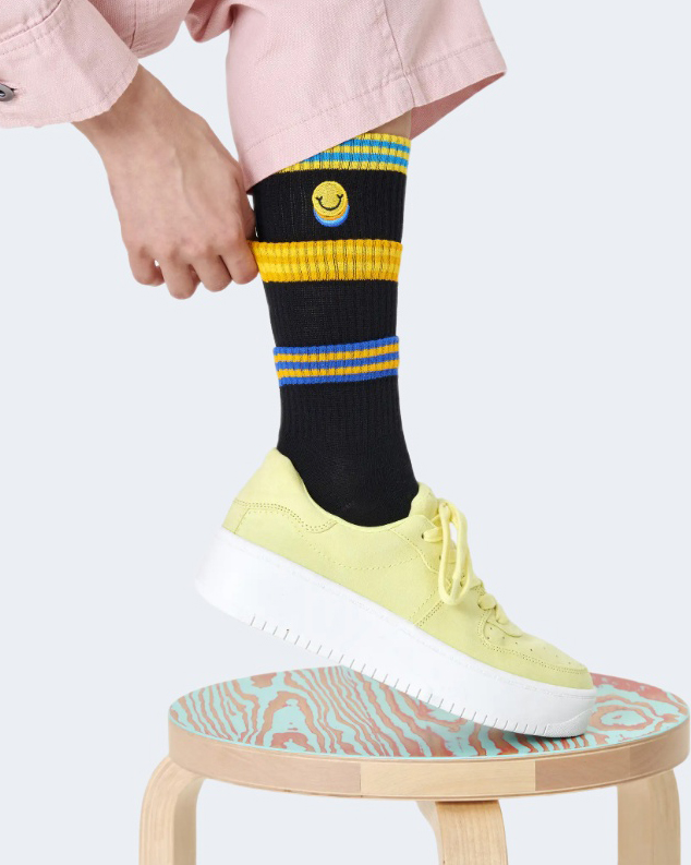 Calzini Happy Socks COLORS CUFF THIN CREW SOCK Nero – 89954