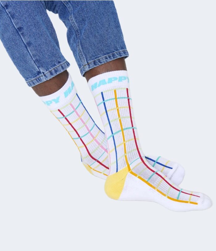 Calzini Lunghi Happy Socks COLOR GRID CREW SOCK Bianco – 89937