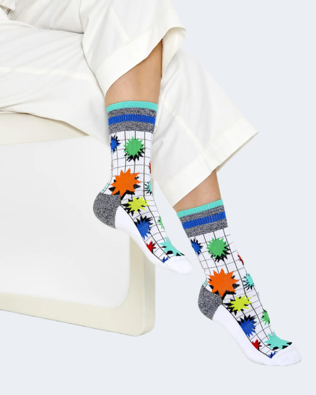 Calzini Lunghi Happy Socks EXPLOSION CREW SOCK Bianco – 89940