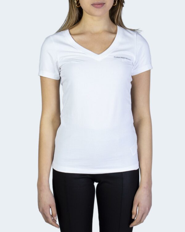 T-shirt Calvin Klein Jeans MONOGRAM LOGO V-NECK Bianco - Foto 4