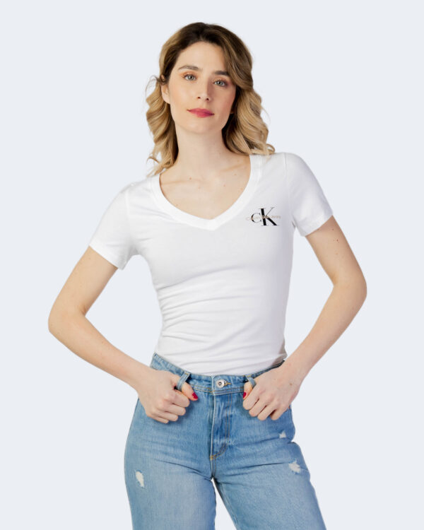 T-shirt Calvin Klein Jeans MONOGRAM LOGO V-NECK Panna - Foto 1