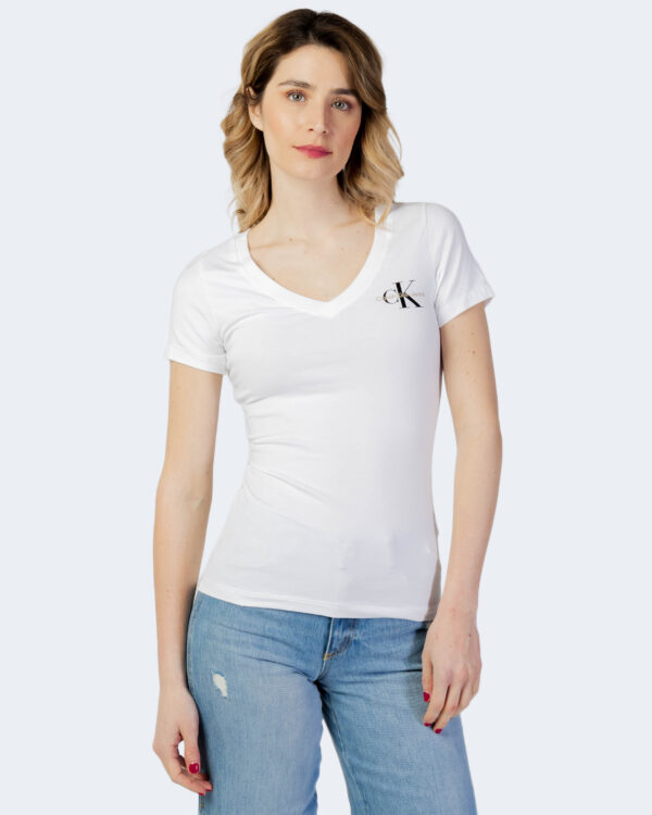 T-shirt Calvin Klein Jeans MONOGRAM LOGO V-NECK Panna - Foto 3