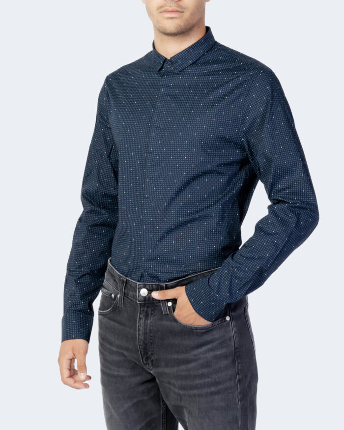 Camicia manica lunga Armani Exchange micro rombi Blu – 81630