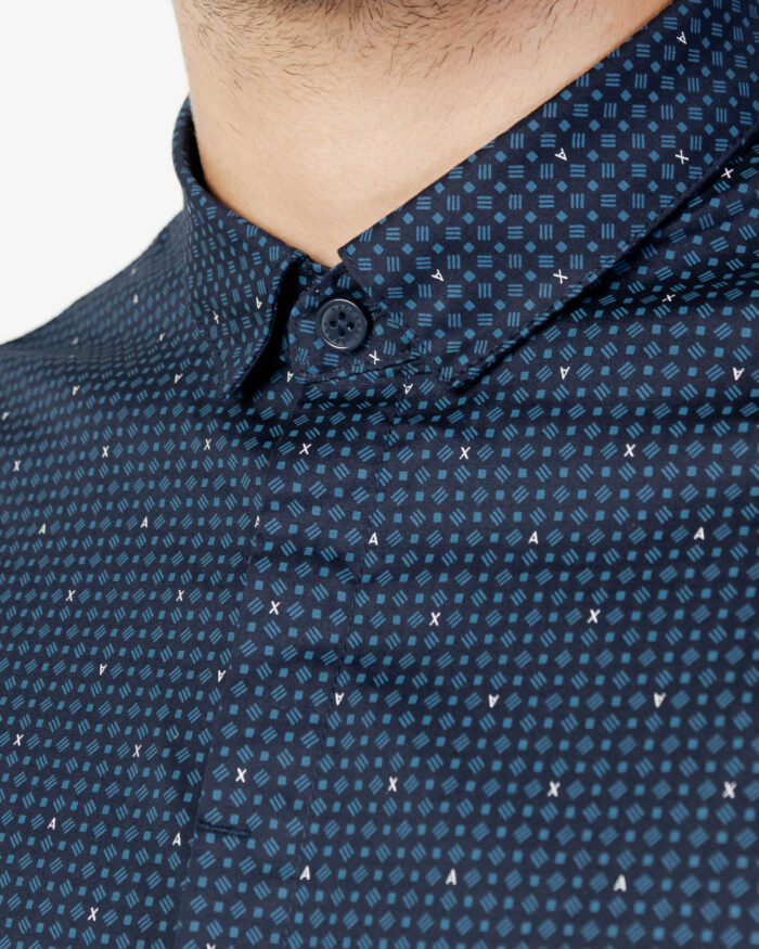 Camicia manica lunga Armani Exchange micro rombi Blu – 81630