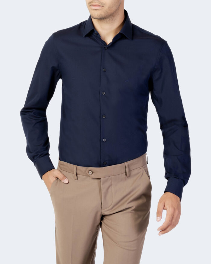 Camicia manica lunga Calvin Klein DOBBY EASY CARE SLIM SHIRT Blue scuro – 92189