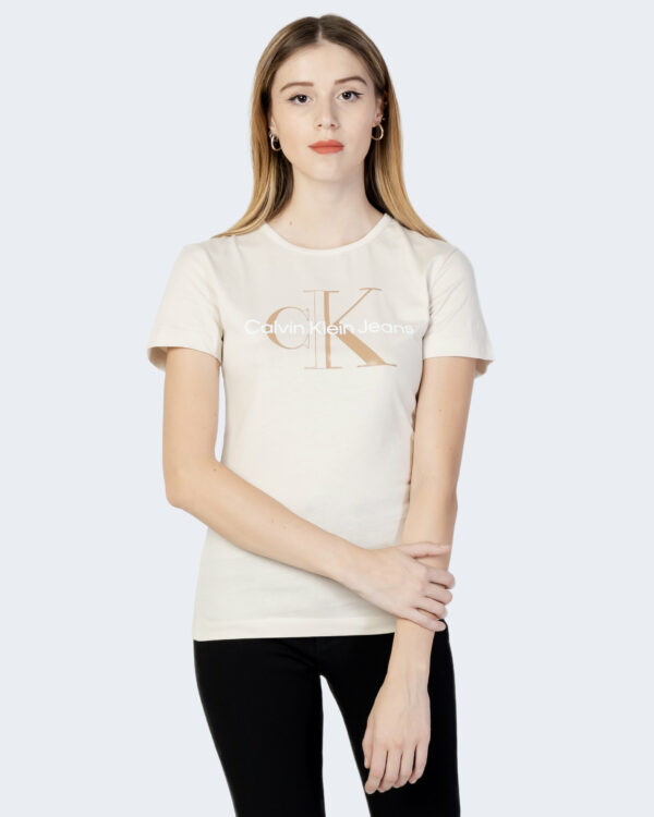T-shirt Calvin Klein Jeans GLOSSY MONOGRAM SLIM Beige - Foto 1