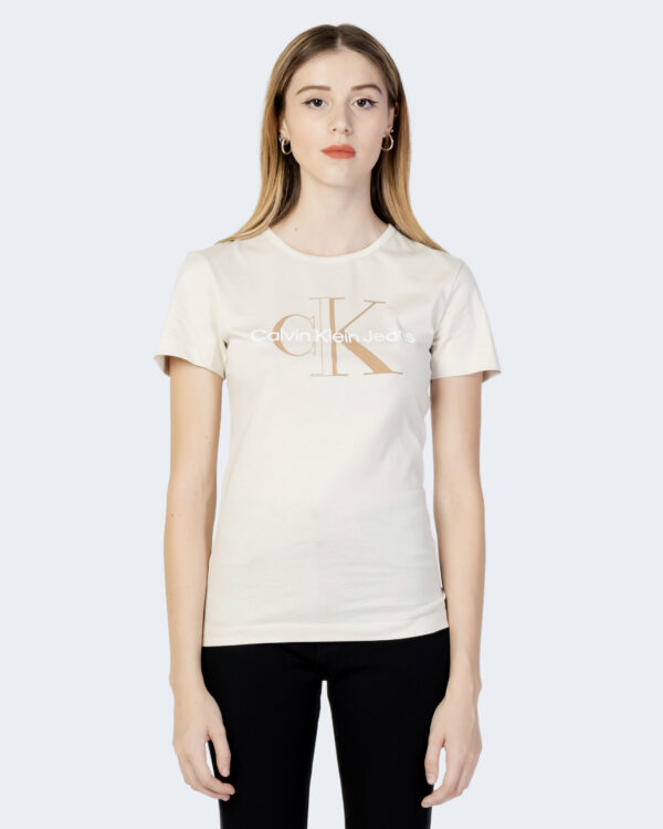 T-shirt Calvin Klein Jeans GLOSSY MONOGRAM SLIM Beige - Foto 4