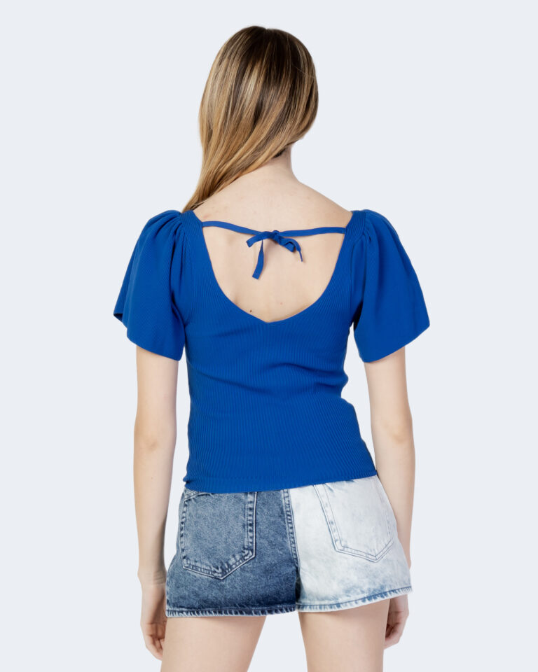 T-shirt Only ONLLEELO S/S BACK PULLOVER KNT NOOS Blu - Foto 3